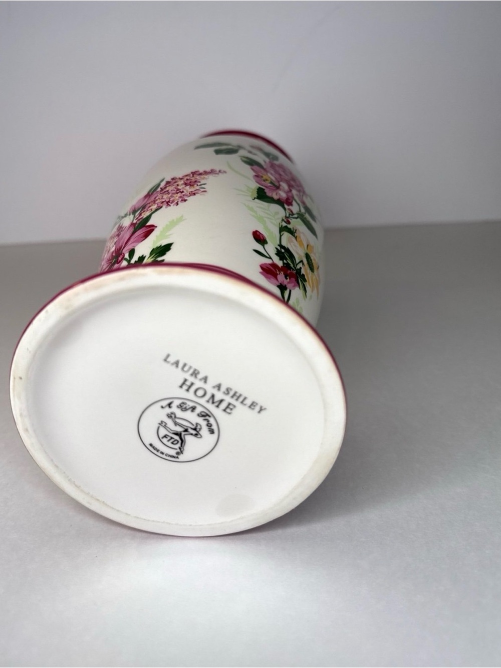 Laura Ashley Home Floral Vase Pink Green Botanical Ceramic 9.75” - Picture 5 of 8